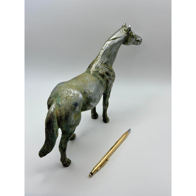 Vintage Cast Metal Horse Figurine With Aged Silver Patina For Sale - Image 4 of 7