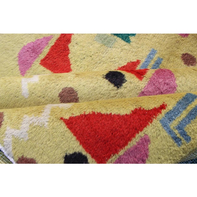 Textile Art Deco Design Turkish Rug With a Modern Design in Yellow and Multi Colors For Sale - Image 7 of 10