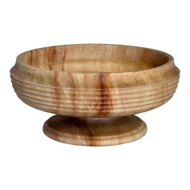 Vintage Pink Onyx Pedestal Bowl For Sale