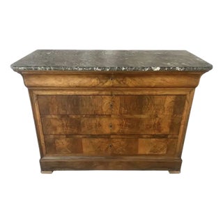 Louis Philippe Book Matched Burl Walnut Chest With Marble Top For Sale