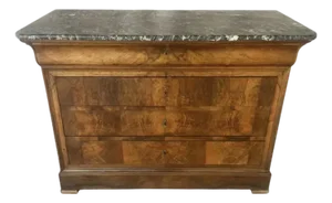Louis Philippe Book Matched Burl Walnut Chest With Marble Top
