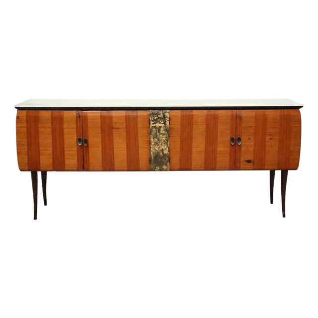 Italian Sideboard with Glass Top in the Style of Vittorio Dassi For Sale