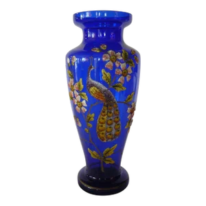 Late 19th Century Coralene Cobalt Vase From Czechoshovakia