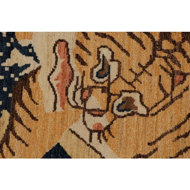 Rug & Kilim’s Modern Peking “Tiger” Pictorial Rug in Navy Blue and Gold For Sale In New York - Image 6 of 7