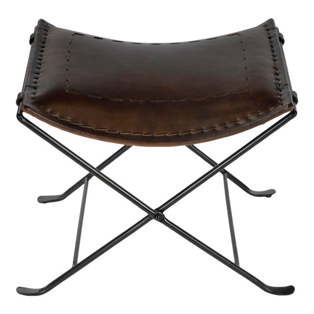 Melton Leather 21.5"W Stool, Dark Brown For Sale