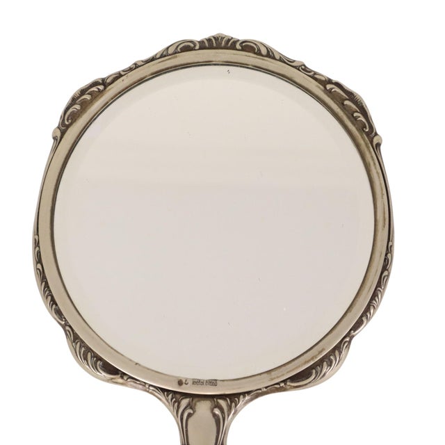 Metal Art Nouveau Style Hand Mirror in White Metal, France, 1940s For Sale - Image 7 of 13