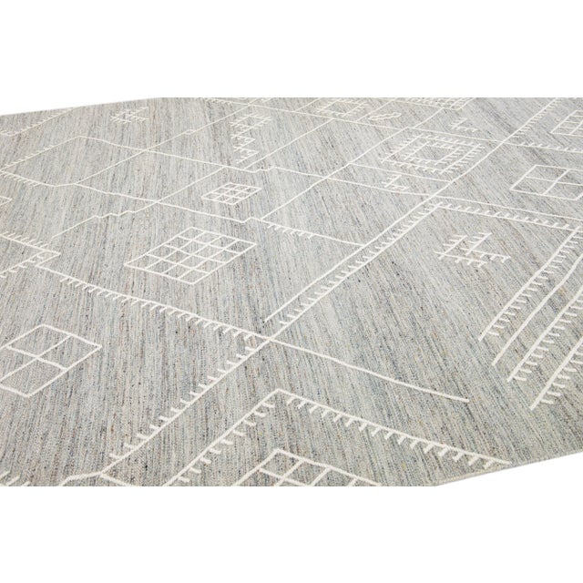 Modern Gray Apadana's Nantucket Collection Flatweave Kilim Coastal Designed Wool Rug For Sale - Image 3 of 11