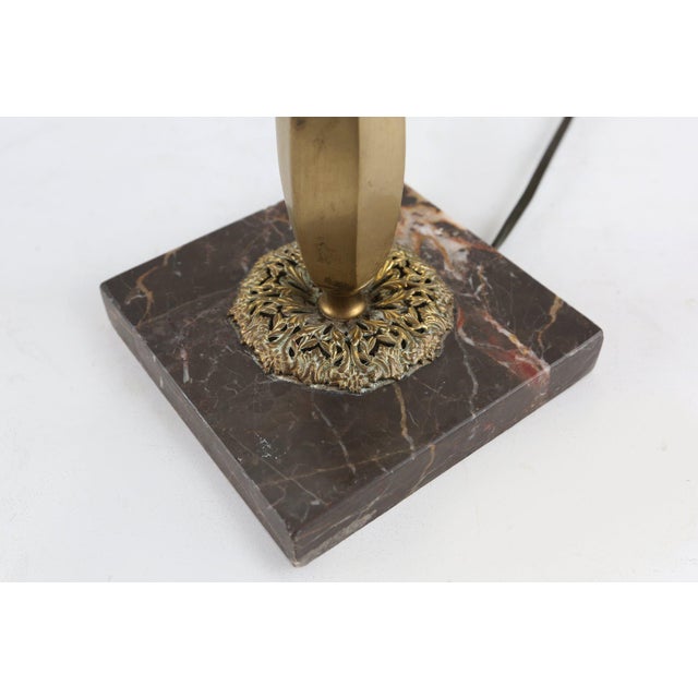 Art Nouveau Table Lamp with Brass and Marble Base and Glass Shade, 1920s For Sale - Image 9 of 10
