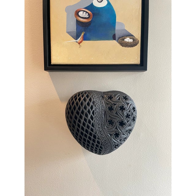 Oaxacan Black Sculpted Heart For Sale - Image 4 of 5