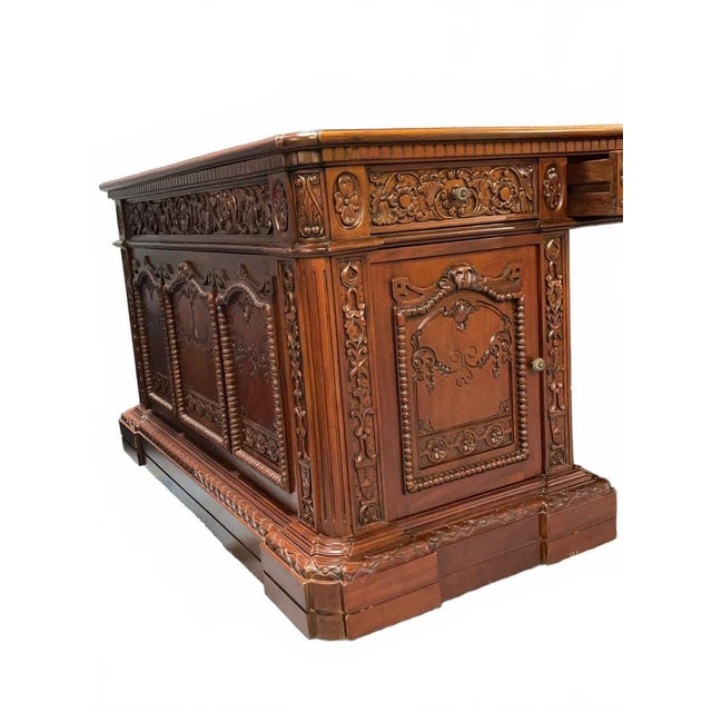 Wood Solid Mahogany Wood Hand Carved Office Executive Large Resolute/President Desk For Sale - Image 7 of 12