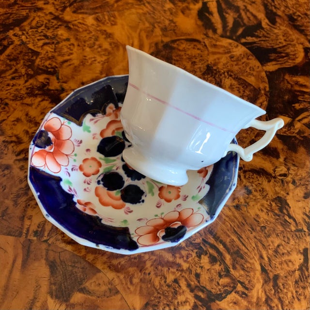 Ceramic Antique English Imari Porcelain Tea Cup and Saucer For Sale - Image 7 of 8