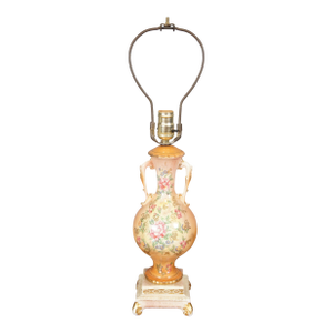 Mid 20th Century Beckwith Porcelain China Peach Floral Mantel Urn Table Lamp