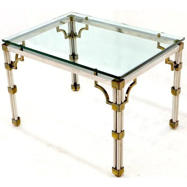 Mid 20th Century Petit Chrome Brass and Thick Glass Top Dining or Writing Table For Sale - Image 5 of 12