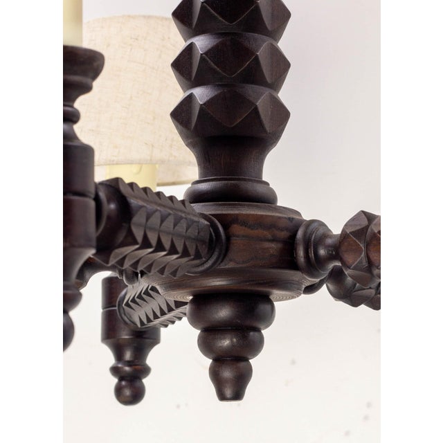 Wood Six-Arm Beech Chandelier in the style of Charles Dudouyt, France, 1950s For Sale - Image 7 of 8