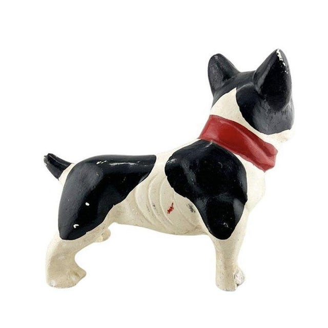 American Antique Hand-Painted Boston Terrier Ceramic Dog Statue With Red Collar For Sale - Image 3 of 9