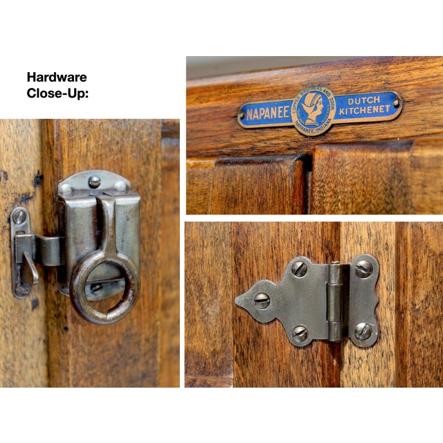 Antique Early 1900s Hoosier Cabinet Dutch Kitchenet Solid Wood Enamel Pull-Out Work Surface Coppes Brothers & Zook Original Hardware For Sale - Image 14 of 15