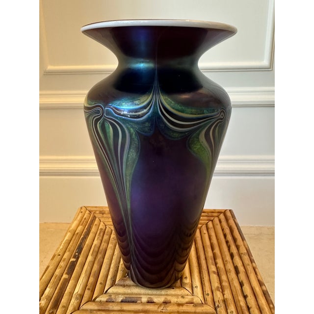1990s Vintage Lundberg Art Deco Style Art Glass Vase For Sale - Image 5 of 15