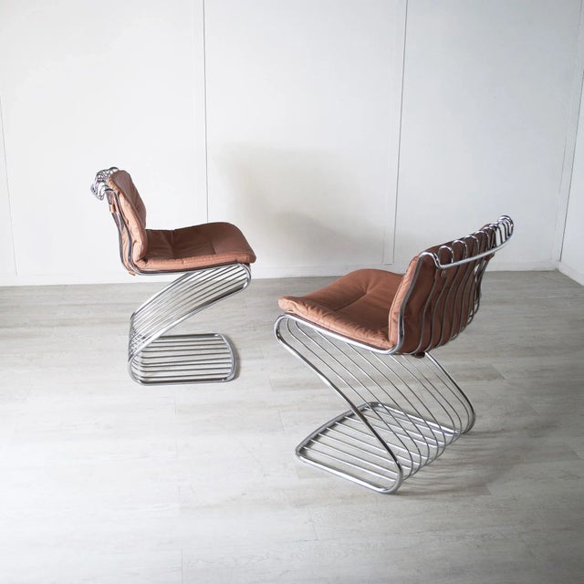 Dining Chairs with Chromed Steel Structure with Leather Seats by Gastone Rinaldi for Rima, 1970s, Set of 4, in Good...
