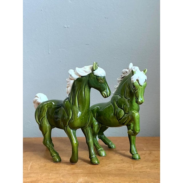 Ceramic Vintage Green Ceramic Horse Figurines For Sale - Image 7 of 12