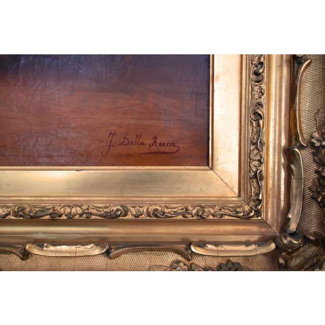 Early 19th Century 19th Century Italian Interior Scene Oil on Canvas Painting Signed J. Della Rocca in Ornate Gilt Frame For Sale - Image 5 of 6