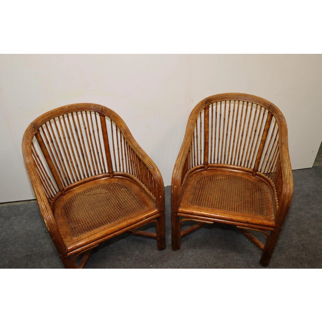 Brown Mid Century Bamboo & Rattan Club Chairs - a Pair For Sale - Image 8 of 11