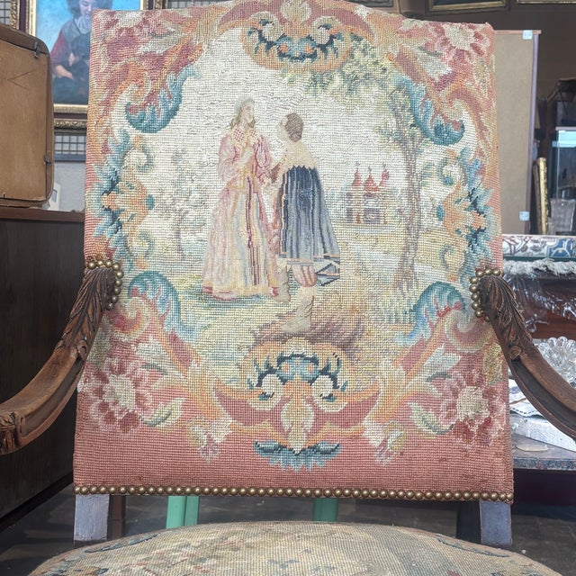 Antique Walnut Armchairs Upholstered with Aubusson, France, 1700, Set of 2 For Sale - Image 15 of 18
