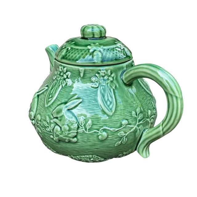 Farmhouse Bordallo Pinheiro Majolica Bunny Rabbit Teapot Portugal Late 20th Century For Sale - Image 3 of 9