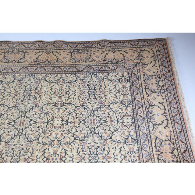 Handmade Double Knotted Turkish Floor Rug-Flower Design Rug For Sale - Image 12 of 13