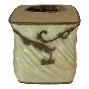 Vintage Hollywood Regency Dorothy Draper Style Hand Painted Faux Marble Faux Brass Tissue Box Cover