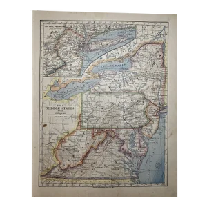 1883 Antique Middle Atlantic States Map