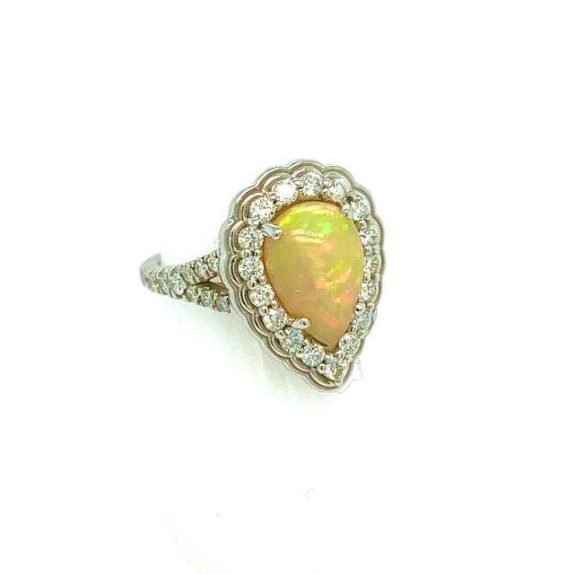 2010s Natural Opal Diamond Ring 6.25 14k W Gold 2.35 TCW Certified For Sale - Image 5 of 11