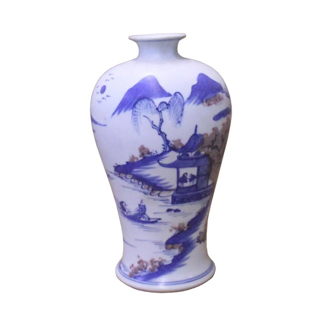 Chinese Red Blue White Porcelain Hand-Painted Scenery Small Vase For Sale - Image 4 of 9