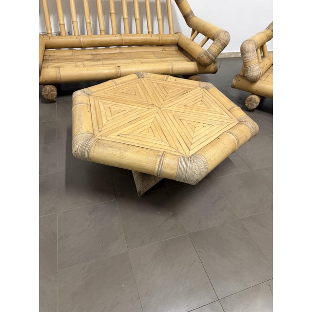 Bamboo Sofas, Armchairs and Coffee Table, 1970, Set of 4 For Sale - Image 10 of 11