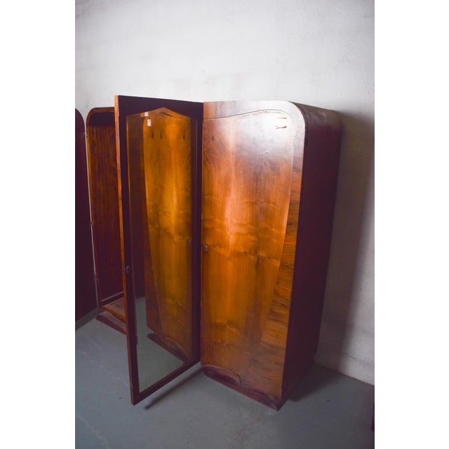 Vintage Art Deco Three-Door Wardrobe in Walnut, 1930 For Sale - Image 9 of 11