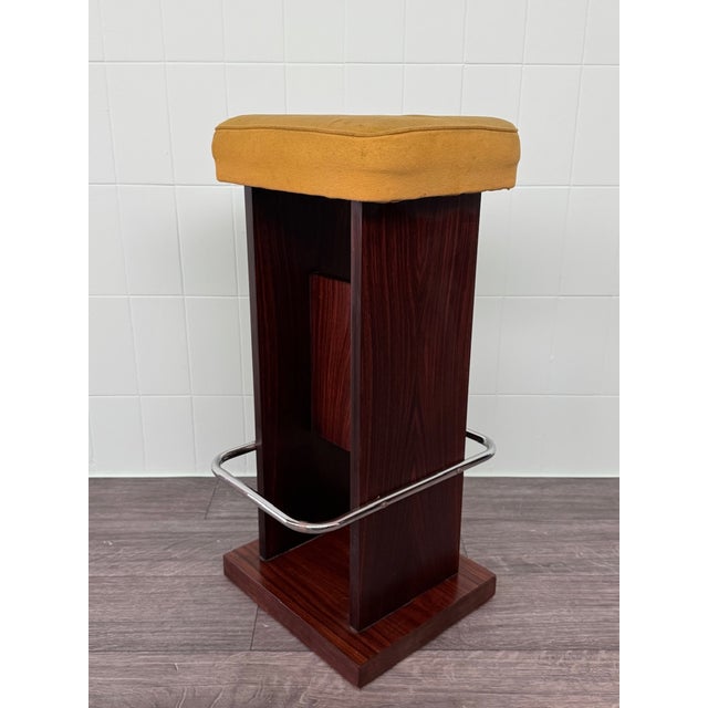 Vintage Italian Wooden Bar Stool with Padded Seat, 1970s For Sale - Image 9 of 15