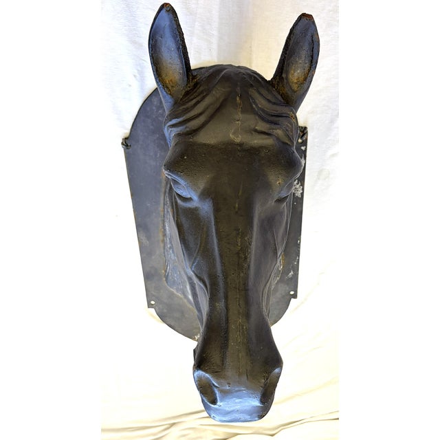 Metal Antique French Life Size Heavy Cast Iron Horse Head Wall Mount Plaque Indoor/ Outdoor For Sale - Image 7 of 18