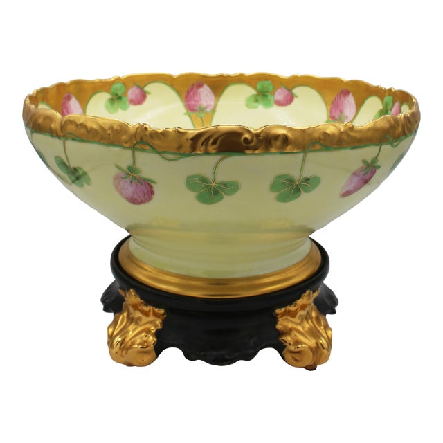 1891-1911 Limoges Porcelain Punch Bowl With Original Stand For Sale
