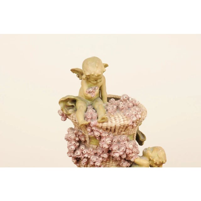 1860s French Napol"on III Painted Terracotta Vase with Cherubs and Roses For Sale - Image 10 of 13