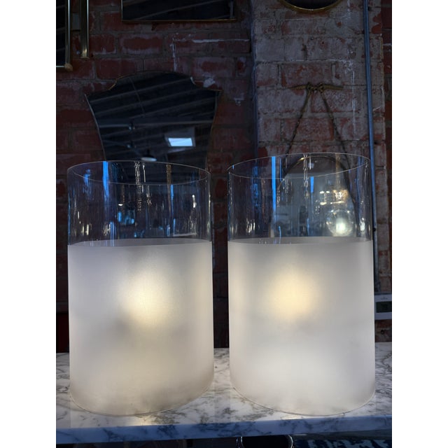 1970s 1970s Frosted Glass Cylinder Table Lamps - a Pair For Sale - Image 5 of 8