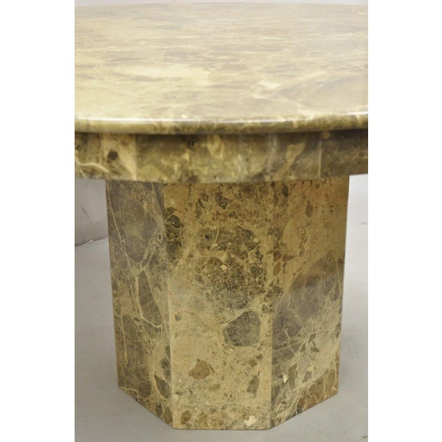 Late 20th Century Hollywood Regency Round Post Modern Pedestal Base Marble Dining Center Table For Sale - Image 9 of 10