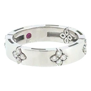 Roberto Coin Love in Verona 4mm Diamond Flower Band 18k White Gold 0.15ctw Size 6.5 For Sale