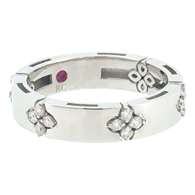 Roberto Coin Love in Verona 4mm Diamond Flower Band 18k White Gold 0.15ctw Size 6.5 For Sale