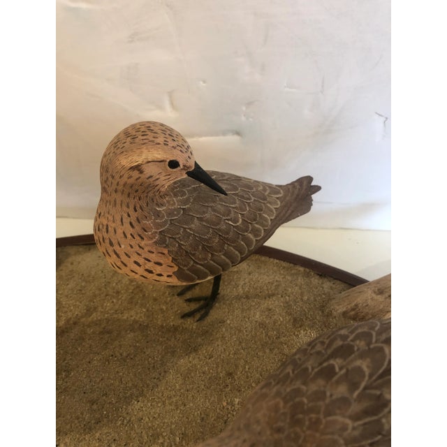 Nantucket Oval Tabletop Sculpture of Carved Wood Sandpipers on the Beach For Sale - Image 4 of 11