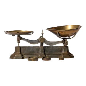 Antique Late 19th Century Cast Iron Scale With Brass Pans and Weights