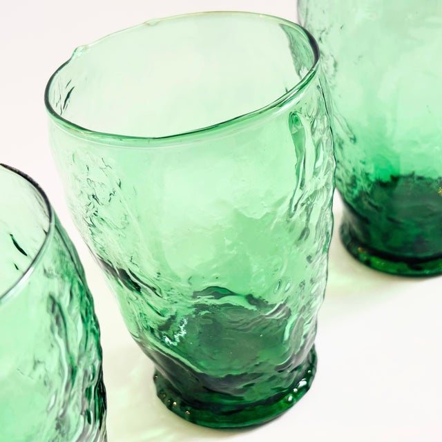 Mid Century Green Crinkle Glass Tumblers - Set of 4 For Sale In San Francisco - Image 6 of 12