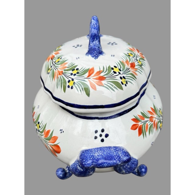 Vintage Quimper French Faience Floral Decorated Covered Tureen Serving Dish For Sale - Image 12 of 12