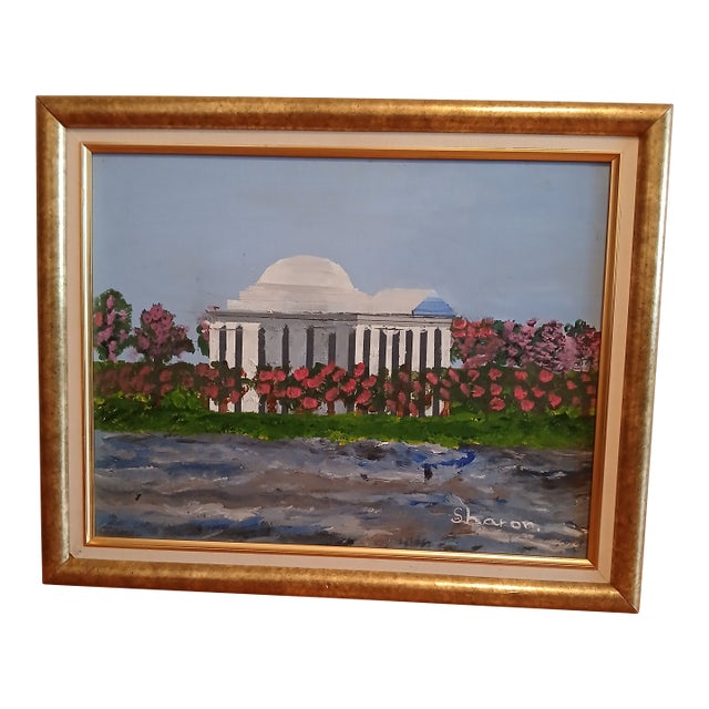 1990s Original Oil Painting on Board of Jefferson Memorial For Sale