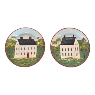 Warren Kimble Americana Folk Art Farmhouse Decorative Plate Pair For Sale