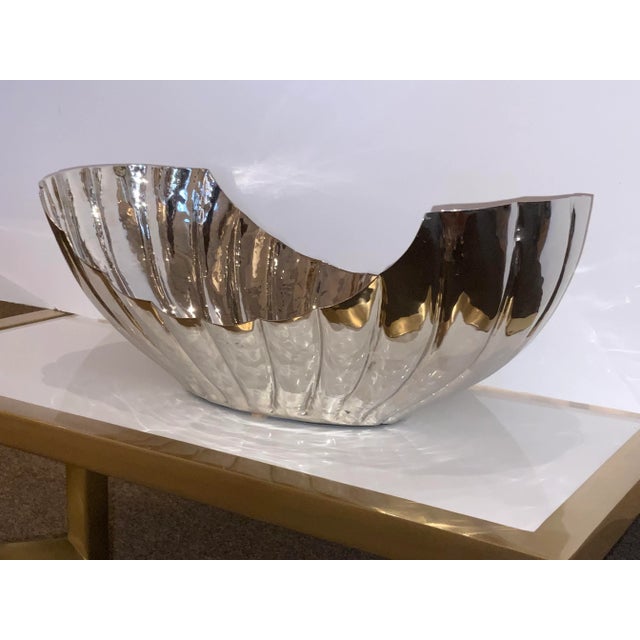 Modern Modern Polished Nickel Channeled Boat Bowl For Sale - Image 3 of 4