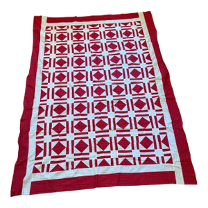 Vintage Red White Quilt Top Only Diamond Pattern 68x93